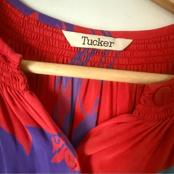 Tucker Disco in Red Sea Silk Ruched Abstract Button Up Shirt Dress Size M - Picture 4 of 9